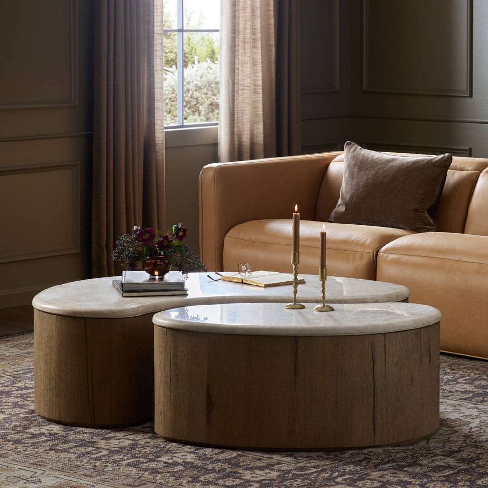 Alternative view of Dexter Cappuccino Marble and Brown Oak Wood Nesting Coffee Tables