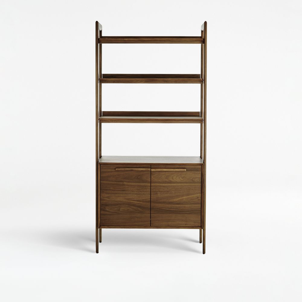 Tate 36" Walnut Wood Storage Bookcase Cabinet