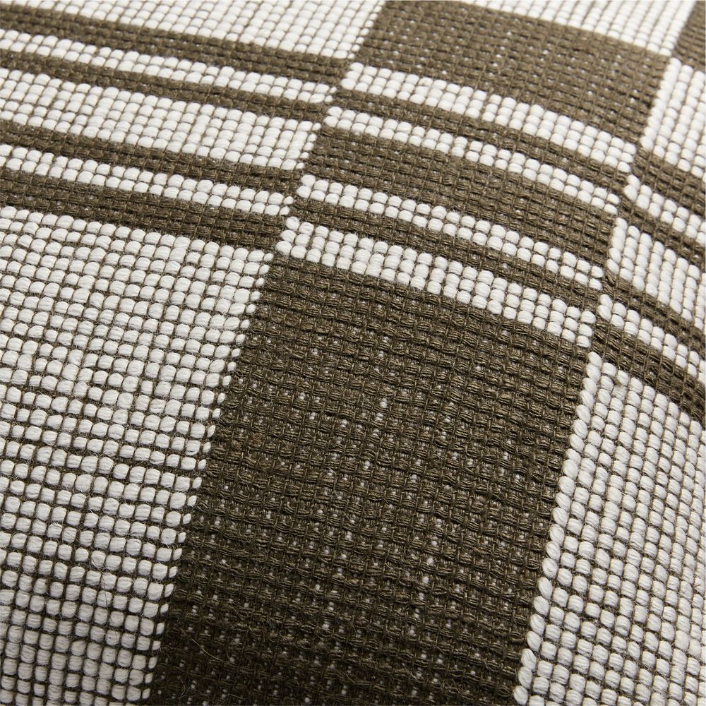 Wool and Linen Blend Plaid 22"x15" Burnt Green Throw Pillow- Image 2