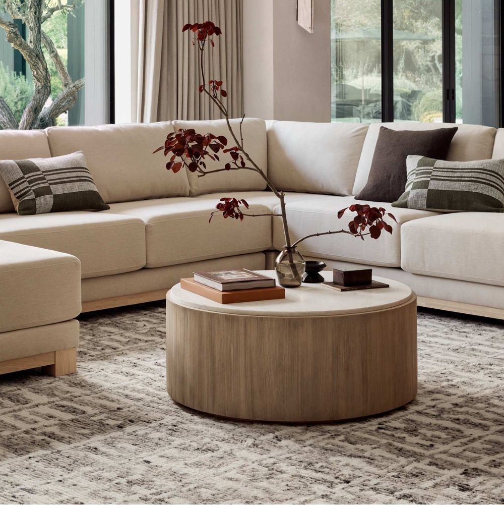 Alternative view of Troupe Marble and Natural Pine Wood Round Coffee Table (36"-56")