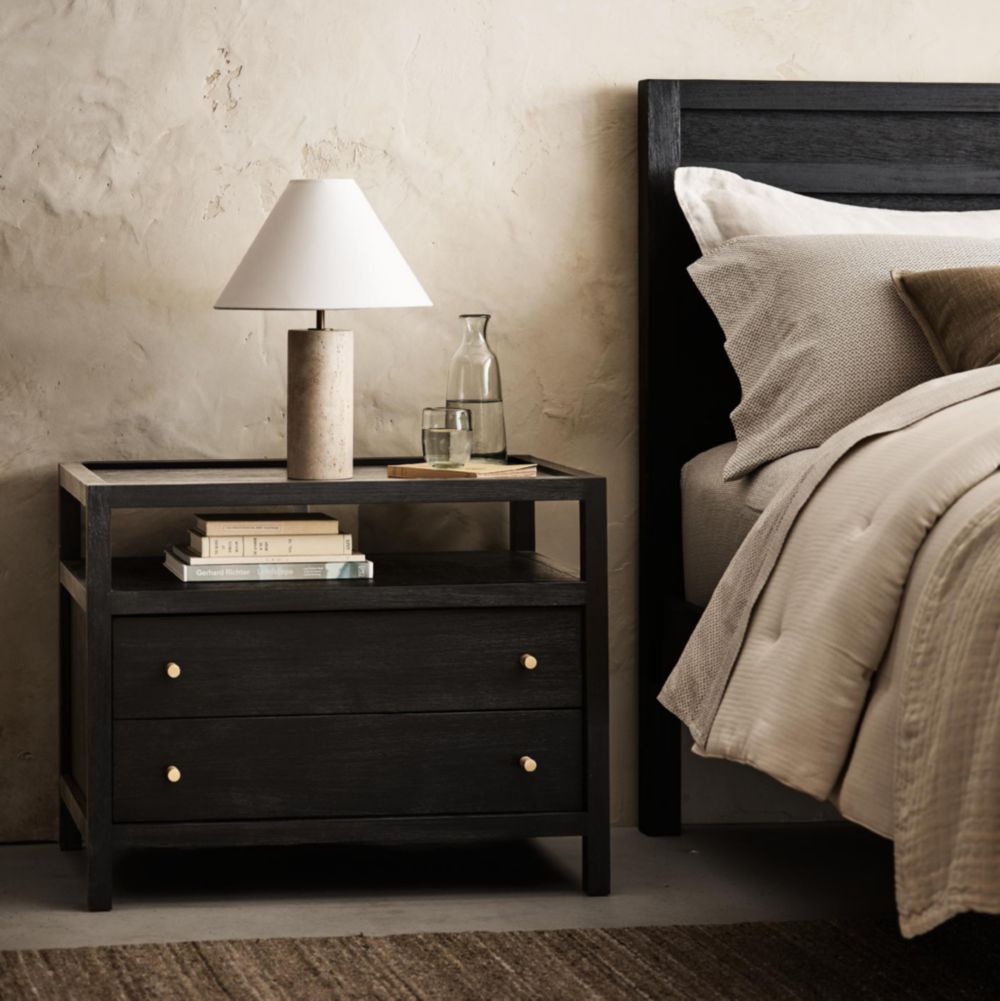 Keane 32" Black Solid Wood Charging Nightstand- Image 2