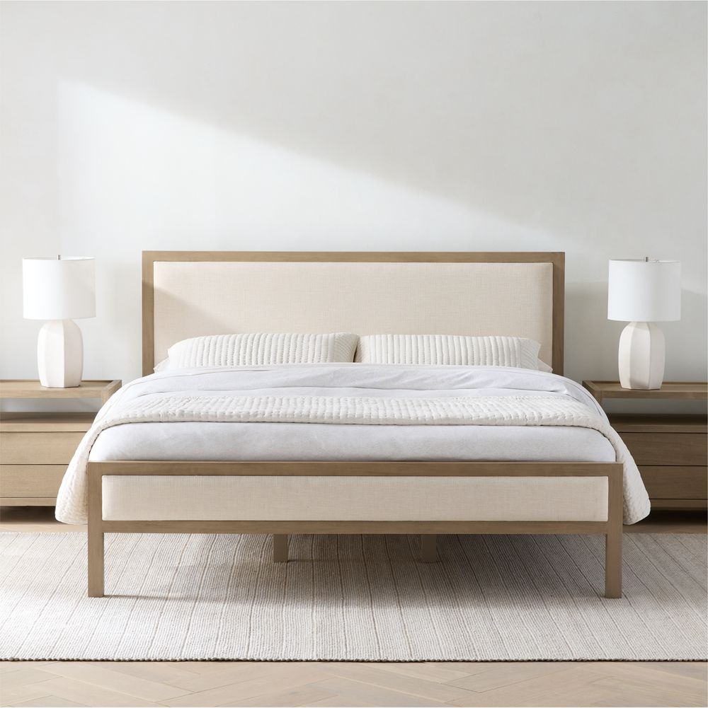 Keane Weathered Natural Wood Upholstered Bed- Image 2