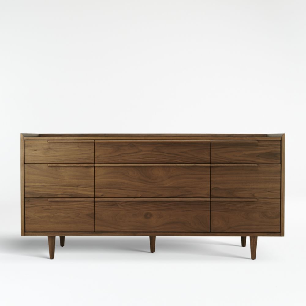 Tate 68" Walnut Wood 9-Drawer Dresser