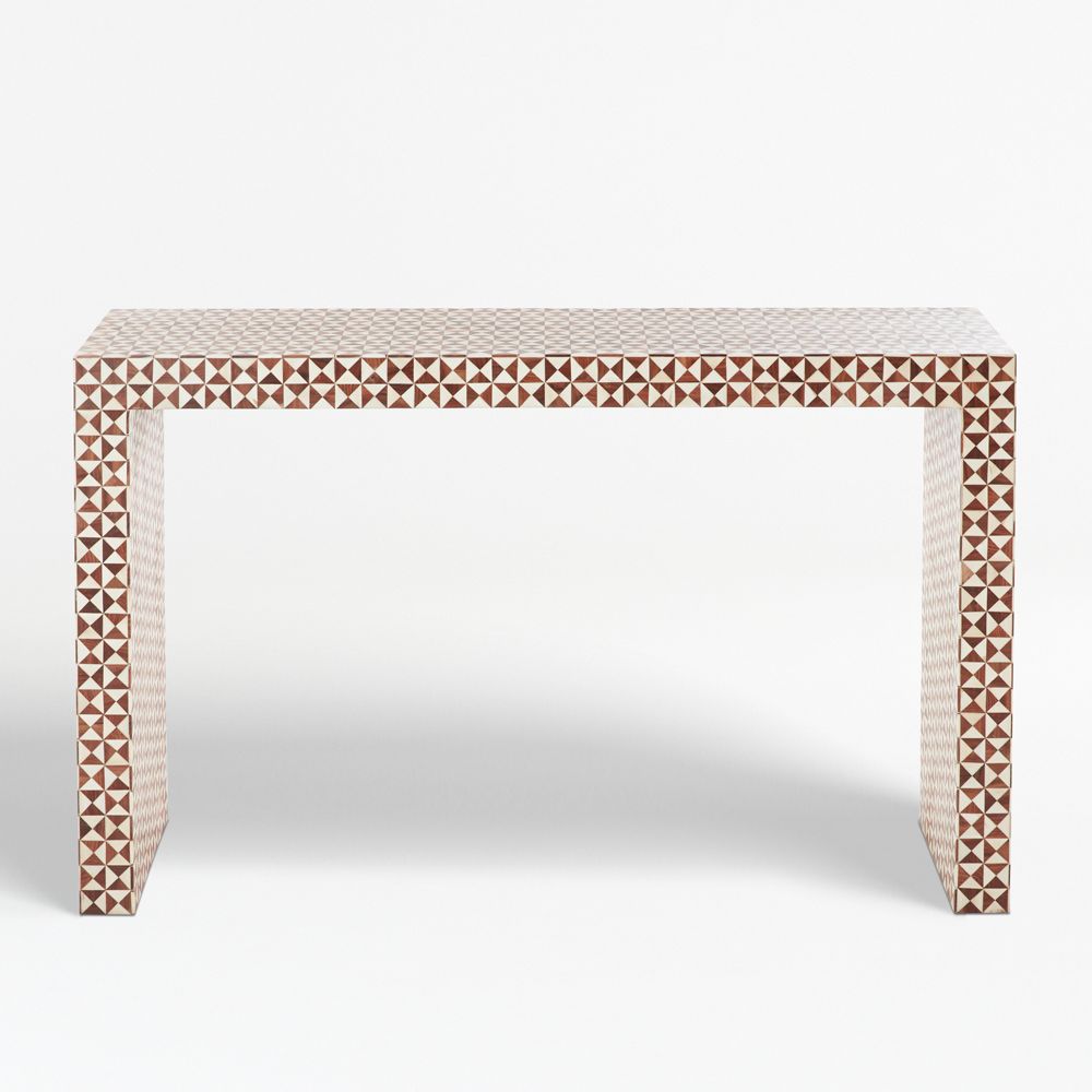 Intarsia Rectangular Mosaic Teak Wood Console Table (50"-72")