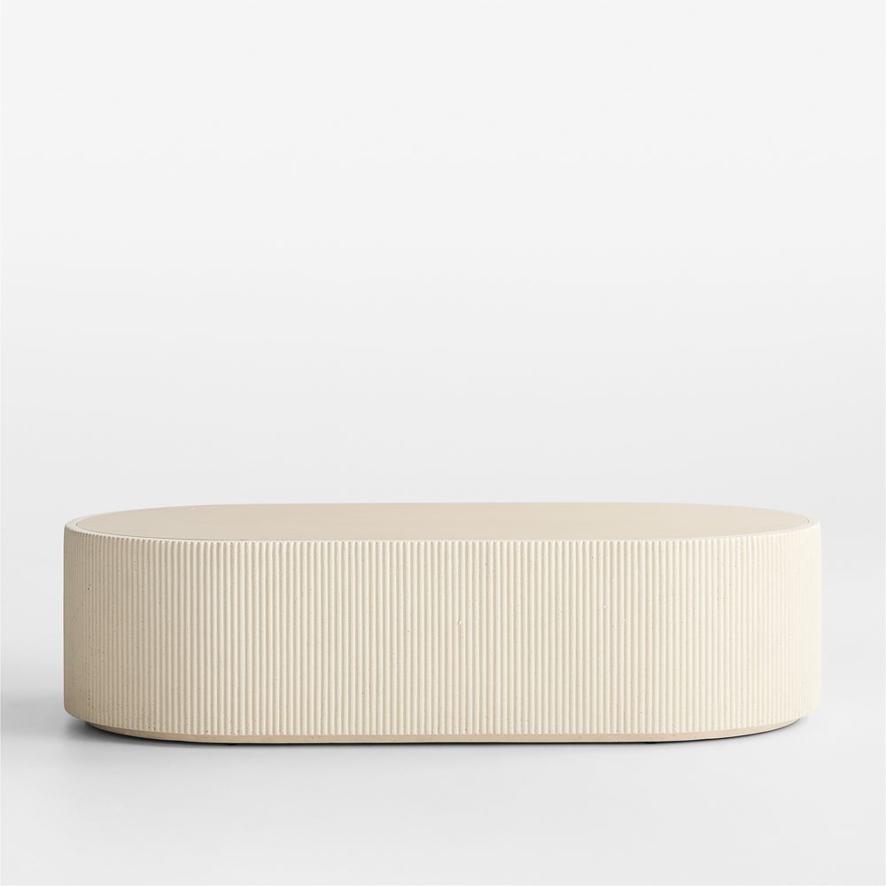 Kahn Cream Ribbed Concrete and Oak Wood 62" Oval Coffee Table