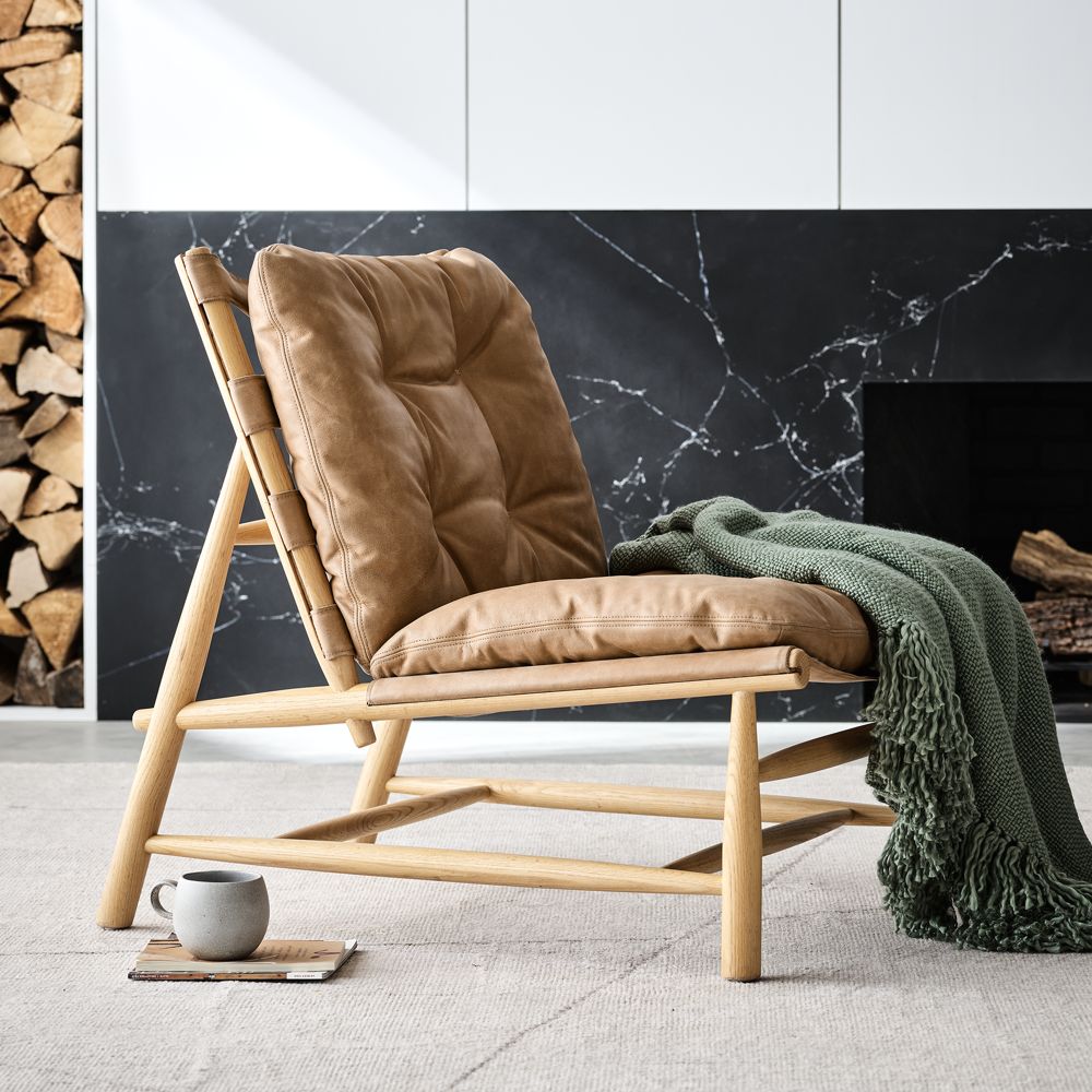 Henning Wood and Leather Accent Chair