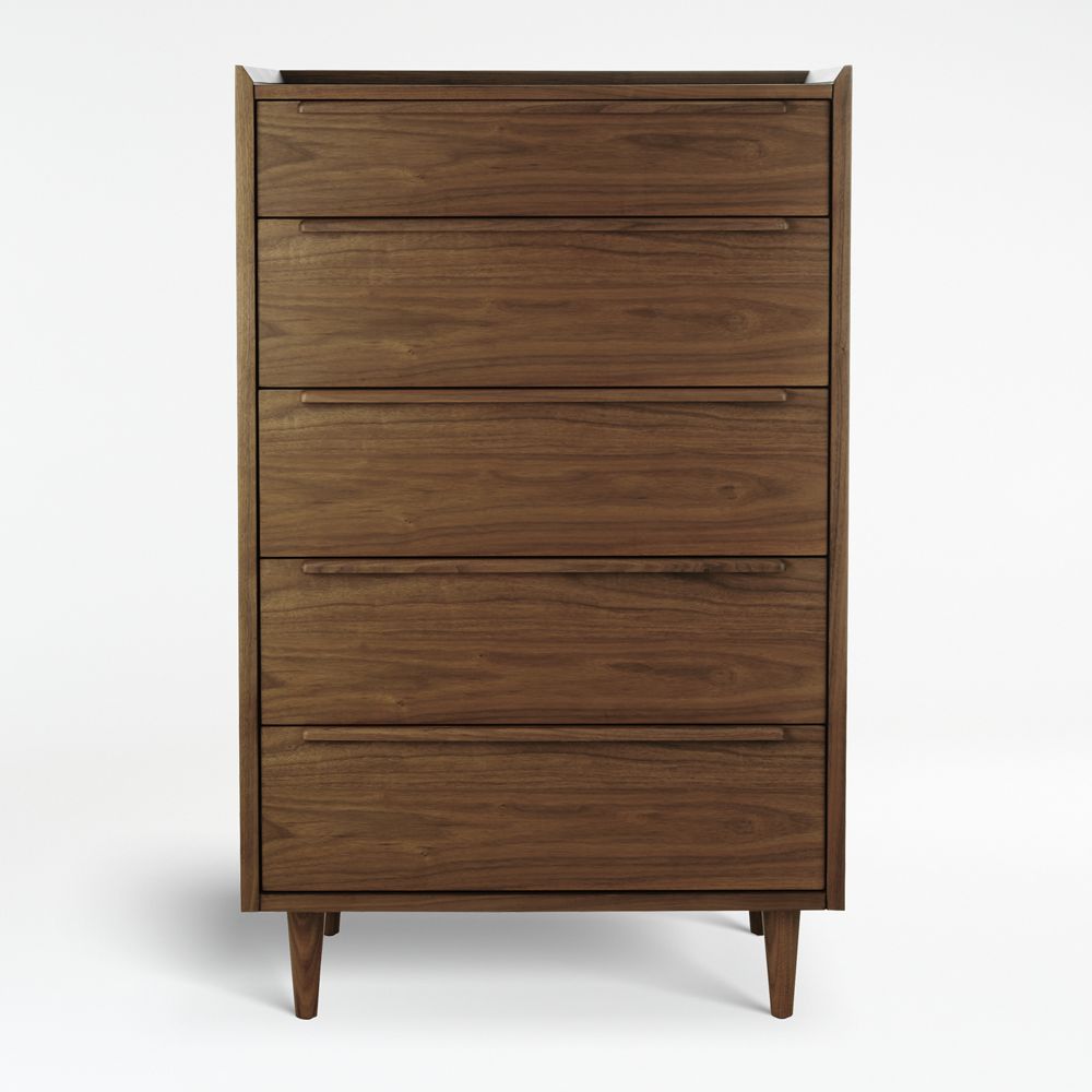 Tate 32" Walnut Wood 5-Drawer Tall Dresser