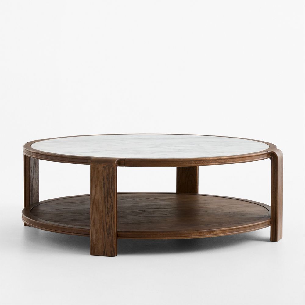 Edgeworth Brown Oak Wood and Carrara Marble 49" Round Coffee Table