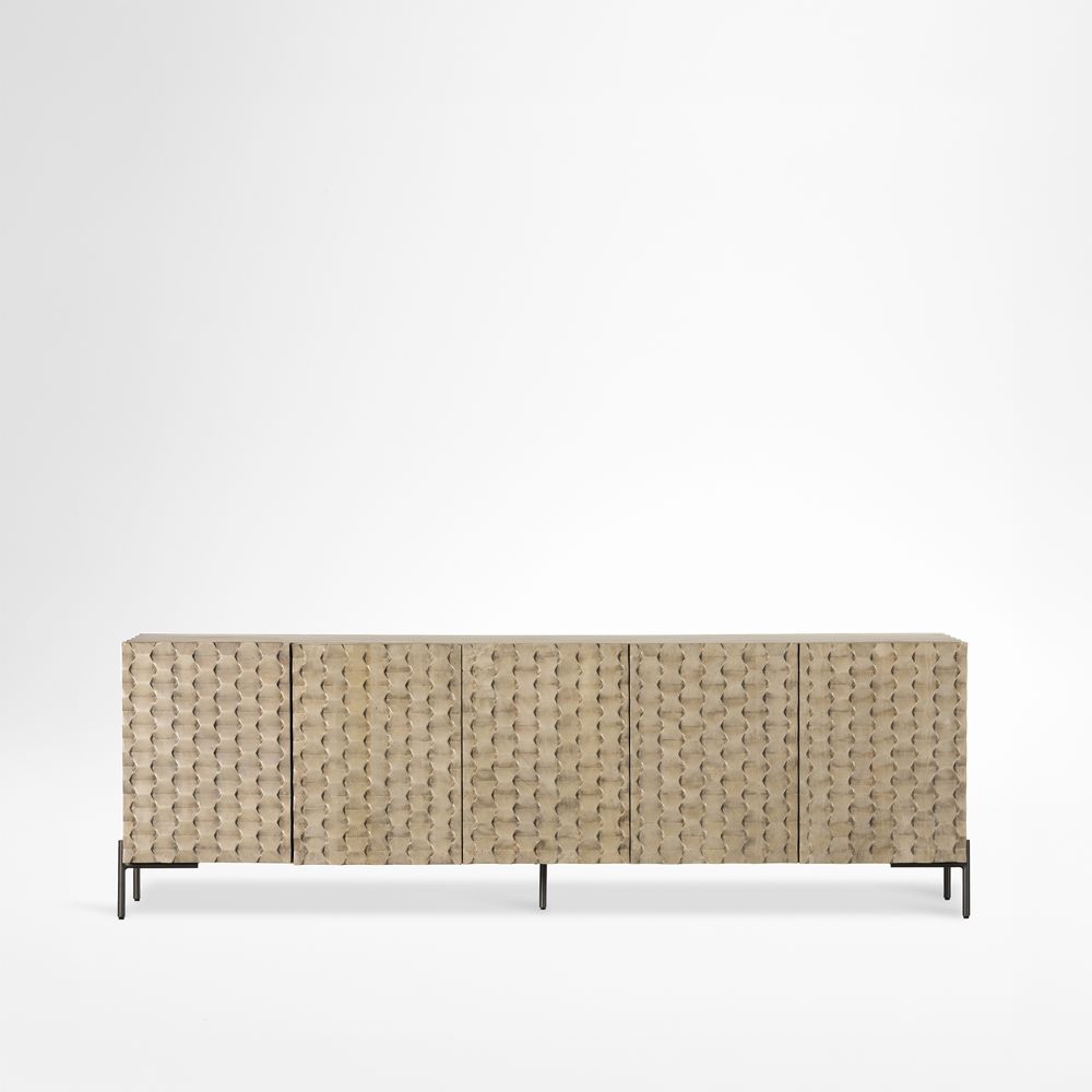 Raffael Grey Wash Carved Wood Storage Media Console (49.5"-82")