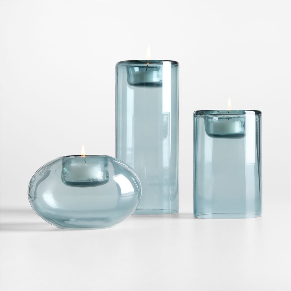 Alternative view of Roche Blue Glass Tealight Candle Holders