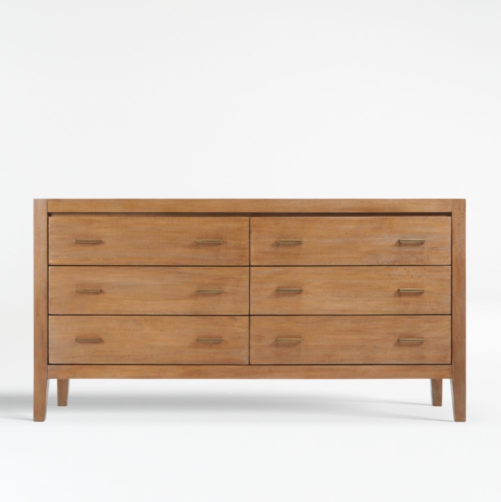 Dawson 60" Light Brown Wood 6-Drawer Dresser
