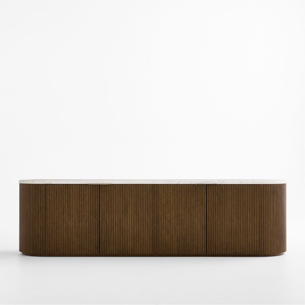 Troupe 81" Brown Oak and Marble Ribbed Storage Media Console