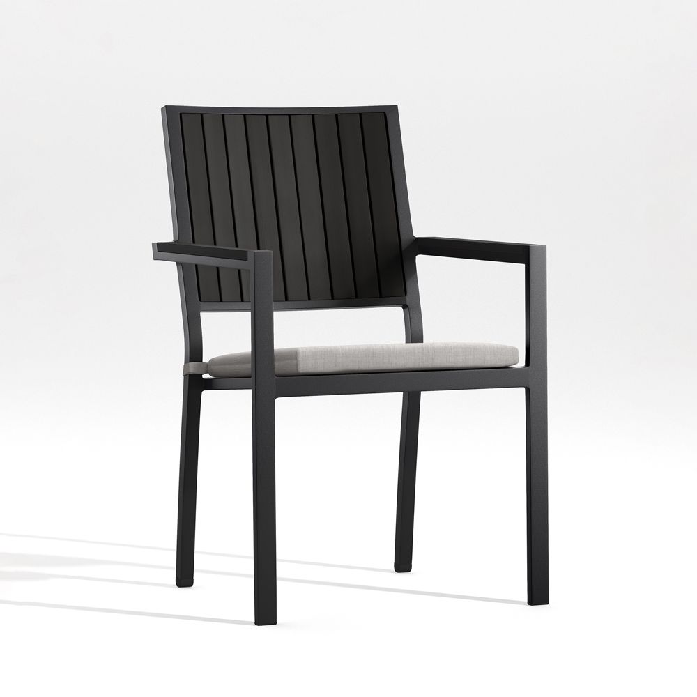 Alfresco Black Metal Outdoor Dining Armchair with Sunbrella Cushion