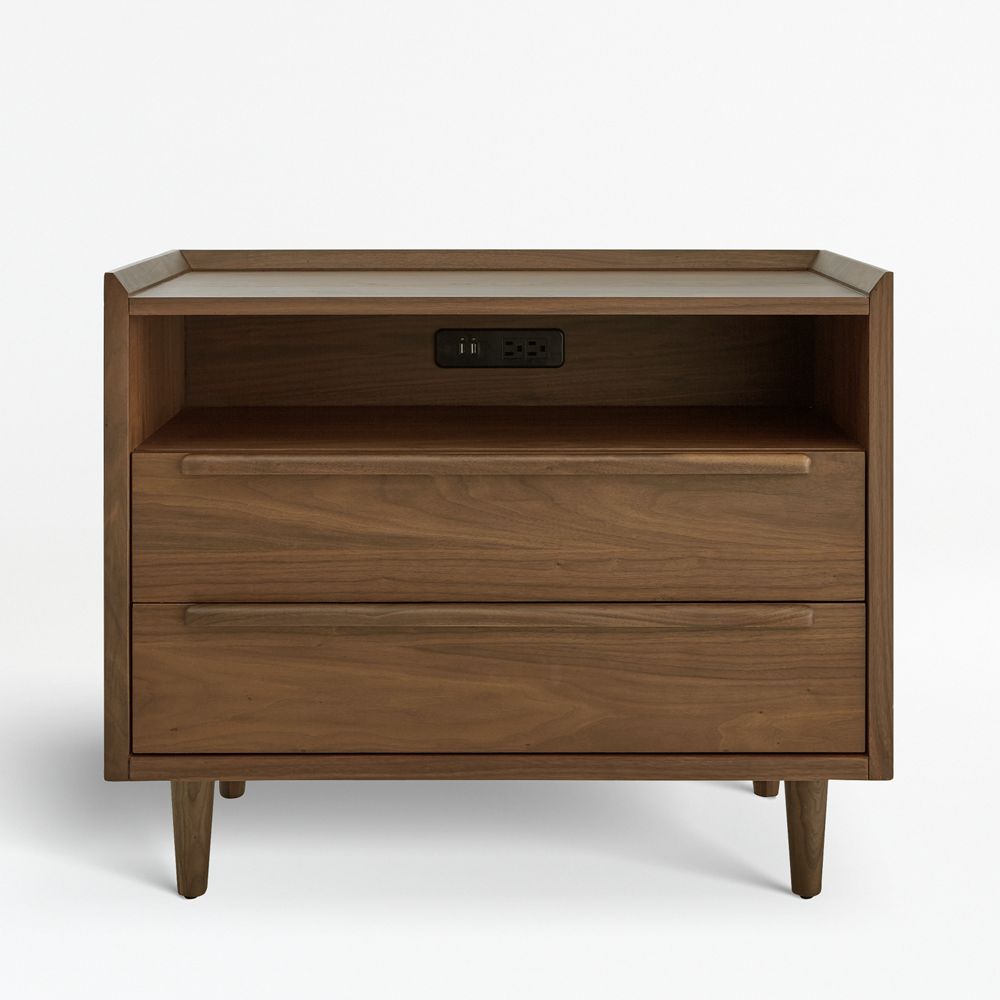 Tate 32" Walnut Wood Charging Nightstand