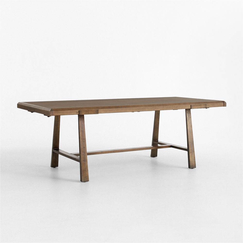 Silvan 82"-110" Burnished Brass and Warm Brown Oak Wood Extendable Dining Table