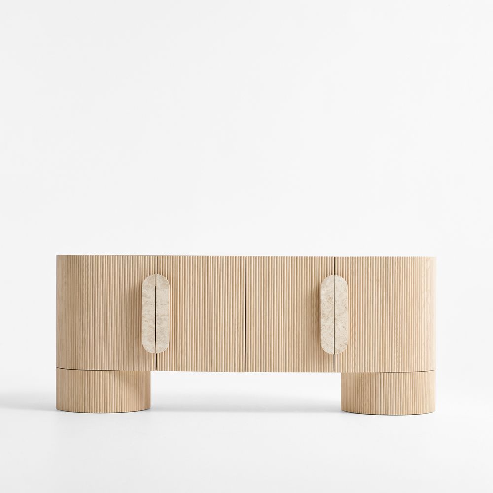 Kahn 75" Ribbed Whitewashed Ash Wood Storage Media Console