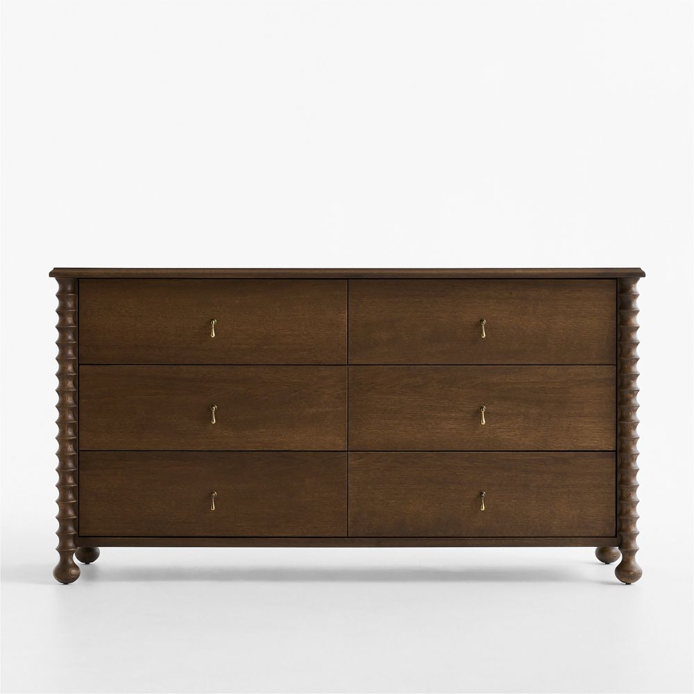 Pembroke 64" Deep Brown Oak Wood 6-Drawer Dresser