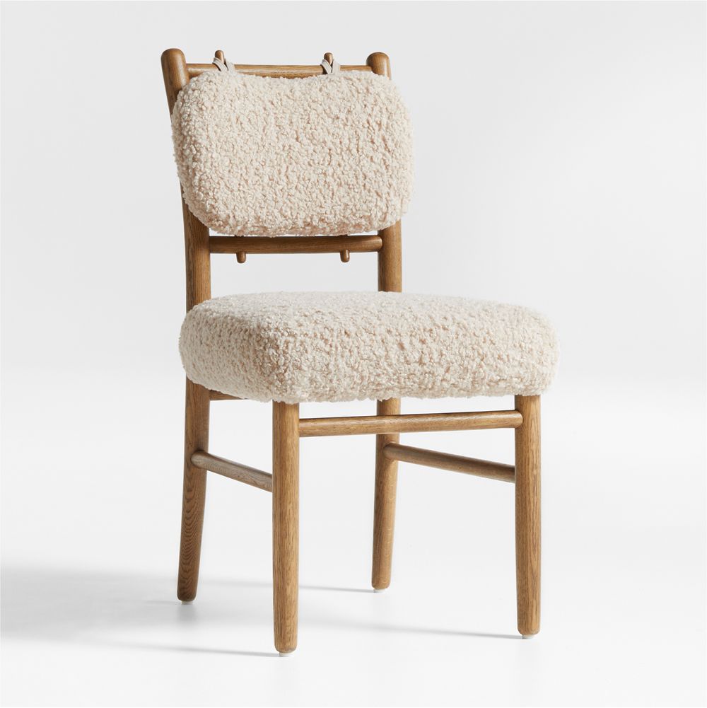 Pierre Light Brown Oak Wood Dining Chairwith Faux Shearling