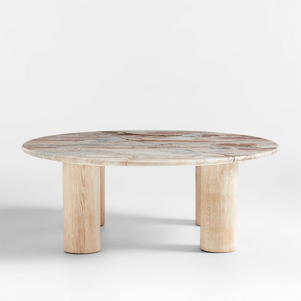 Homage Round White Oak Wood and Marble Coffee Table (44"-60")