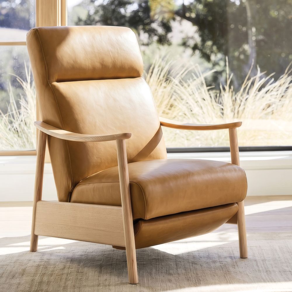 Domingo Leather Reclining Chair with Wood Frame