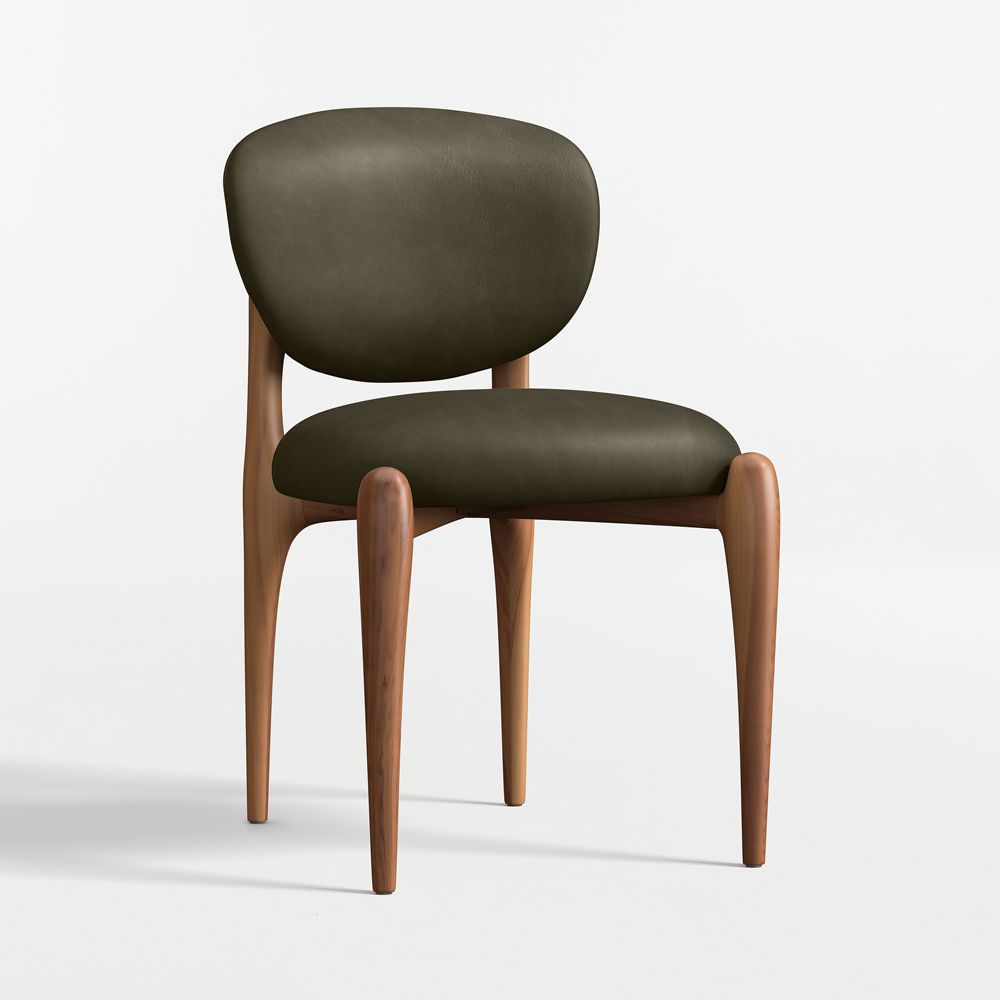 Via Olive Leather Walnut Wood Dining Chair