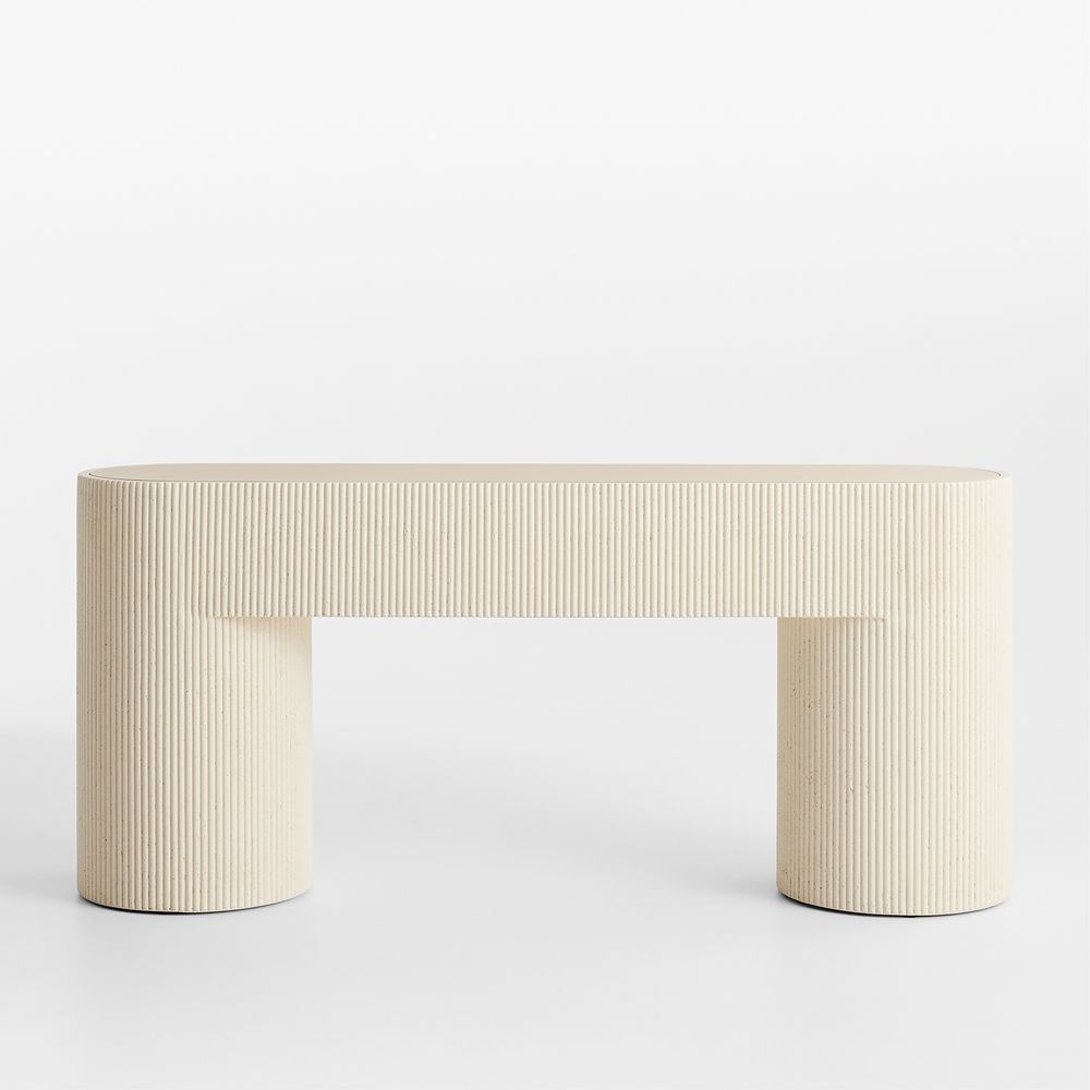Kahn Cream Ribbed Concrete and Oak Wood 72" Console Table