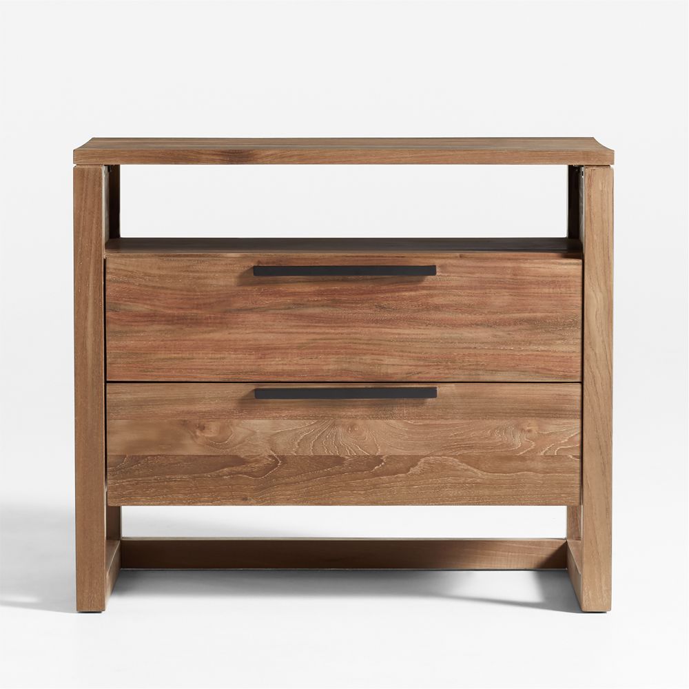 Linea 28" Natural Teak Wood Charging Nightstand