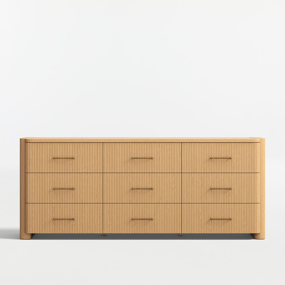 Kensington 78" Natural Oak Wood Fluted 9-Drawer Dresser