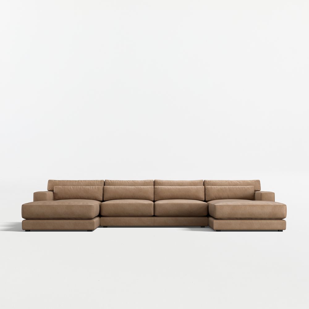 Retreat 3-Piece U-Shaped Leather Sectional Sofa with Double Chaise Lounge
