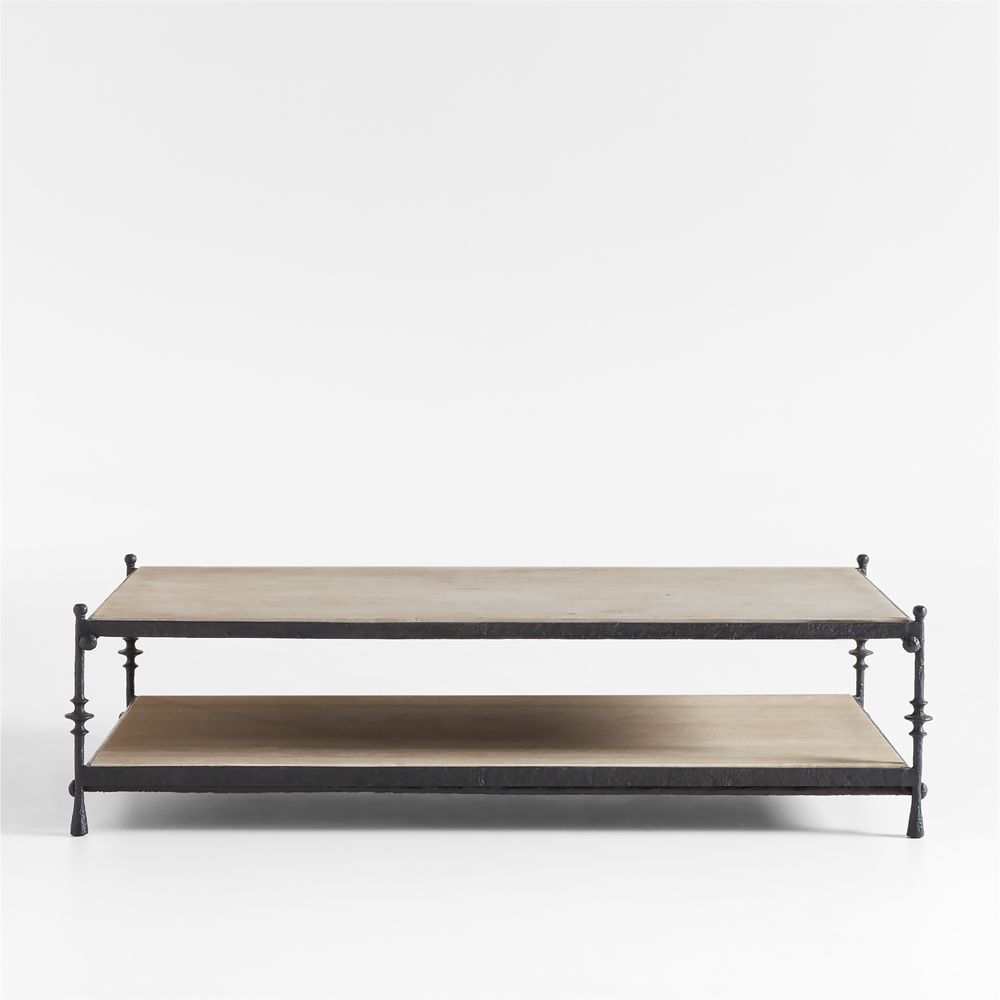 Estate Travertine and Metal 64" Rectangular Coffee Table by Jake Arnold