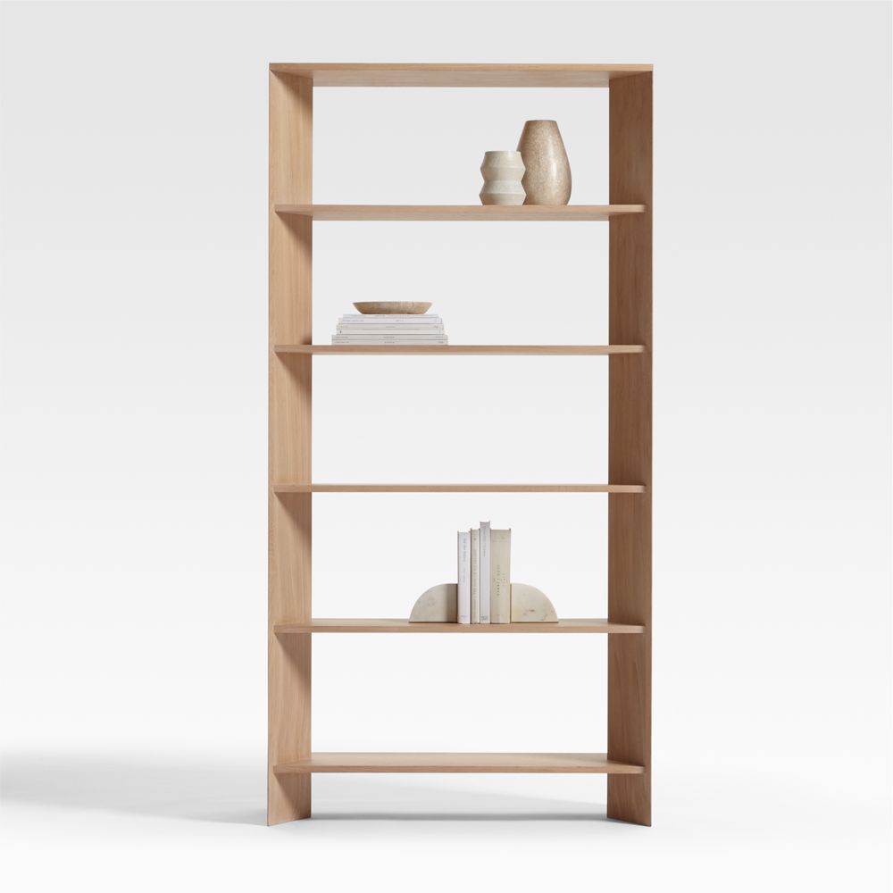 Terrazza 38" Natural Solid Oak Wood 5-Shelf Bookcase