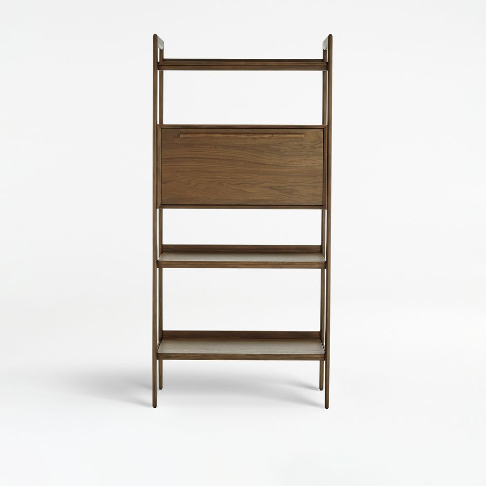Tate 36" Walnut Bookcase Bar Cabinet