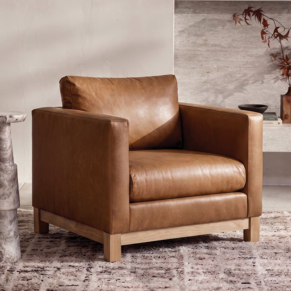 Pacific Wood Base 39" Leather Chair