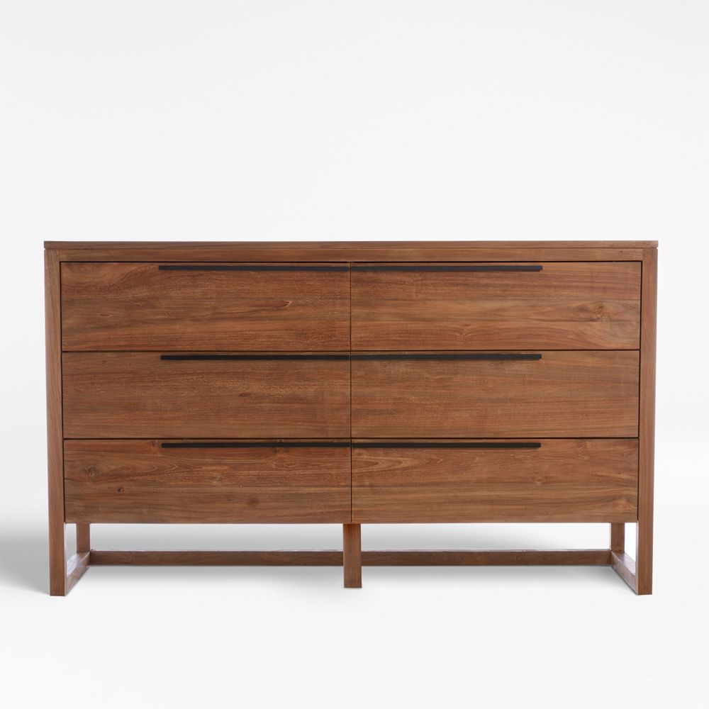 Linea 66" Natural Teak Wood 6-Drawer Dresser