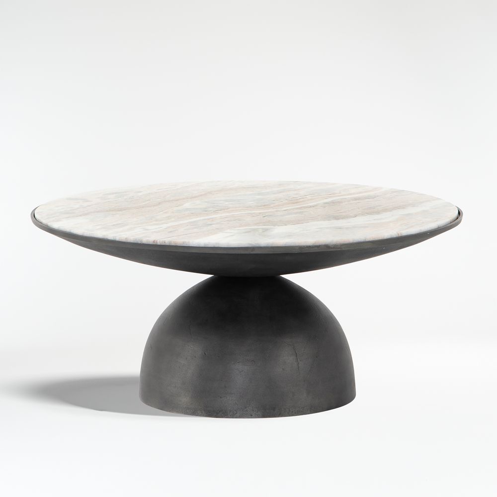 Dev Taupe Marble and Grey Metal 35" Round Coffee Table