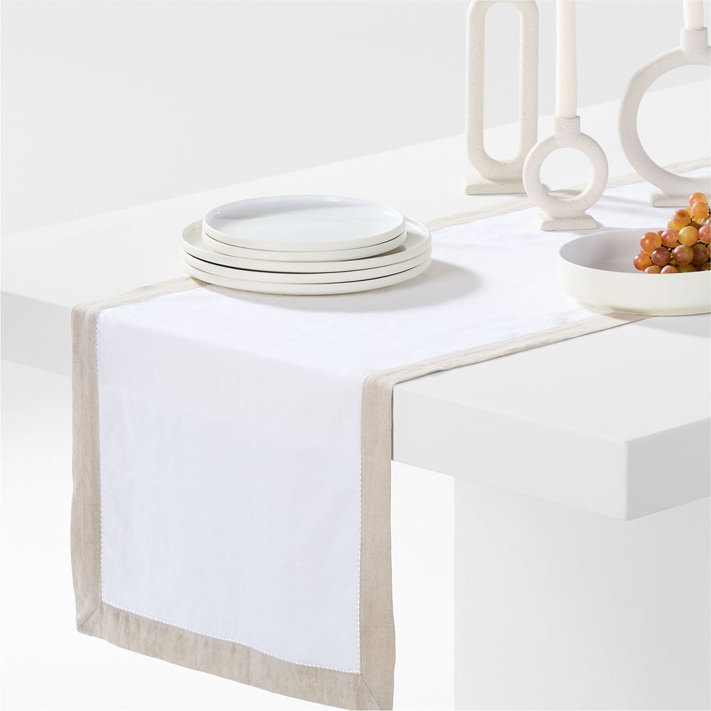 Marin Natural and Cream European Linen Table Runners with Hemstitch