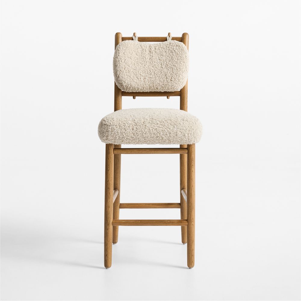 Pierre Light Brown Oak Wood Dining Counter Stool with Faux Shearling