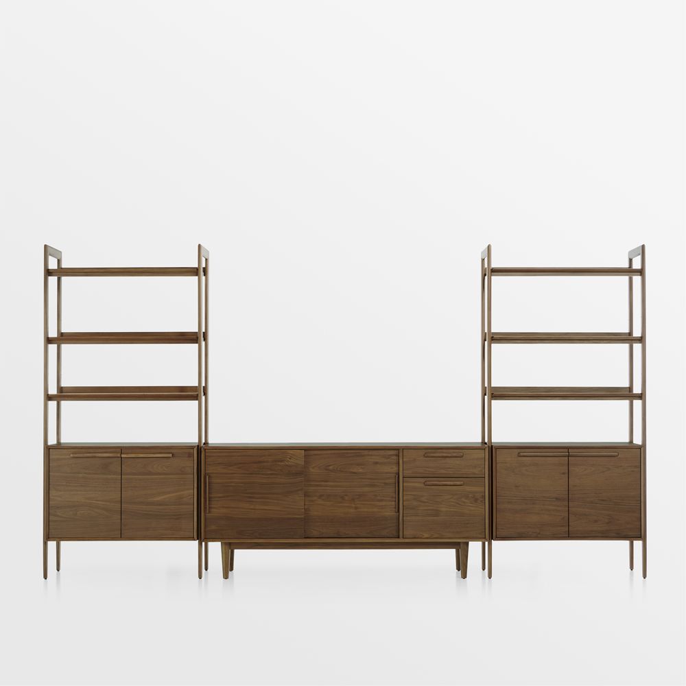 Tate 136.5" Walnut Storage Media Console and Bookcase Set