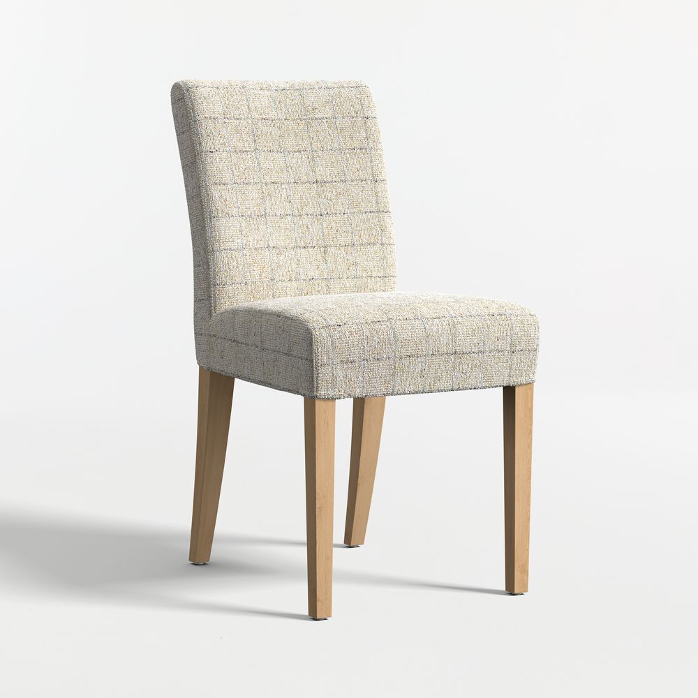 Lowe Topaz Check Upholstered Dining Chair with Natural Wood Legs