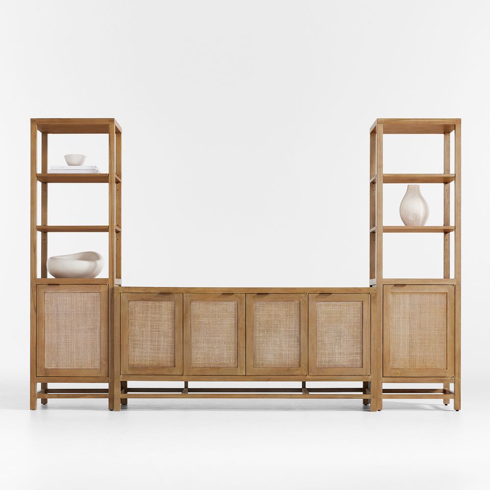 Blake Light Brown Teak and Rattan Storage Media Console Set (112"-129")