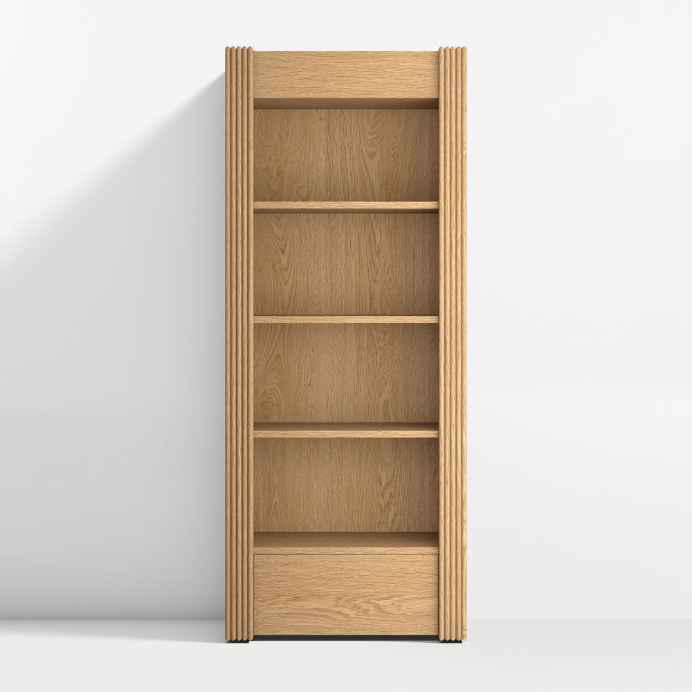 Siena 34" Natural Wood 4-Shelf Storage Bookcase with Drawer