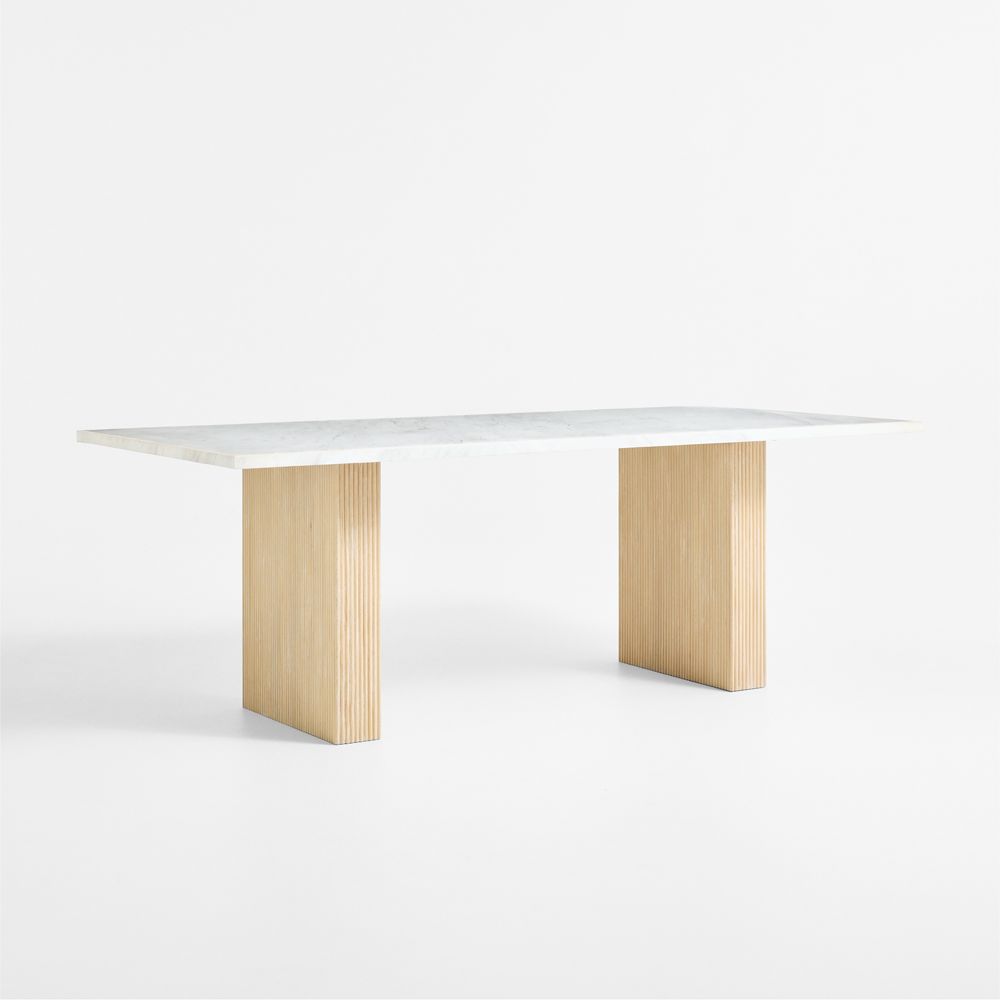 Portico 84" Marble and Natural Oak Rectangular Leg Dining Table