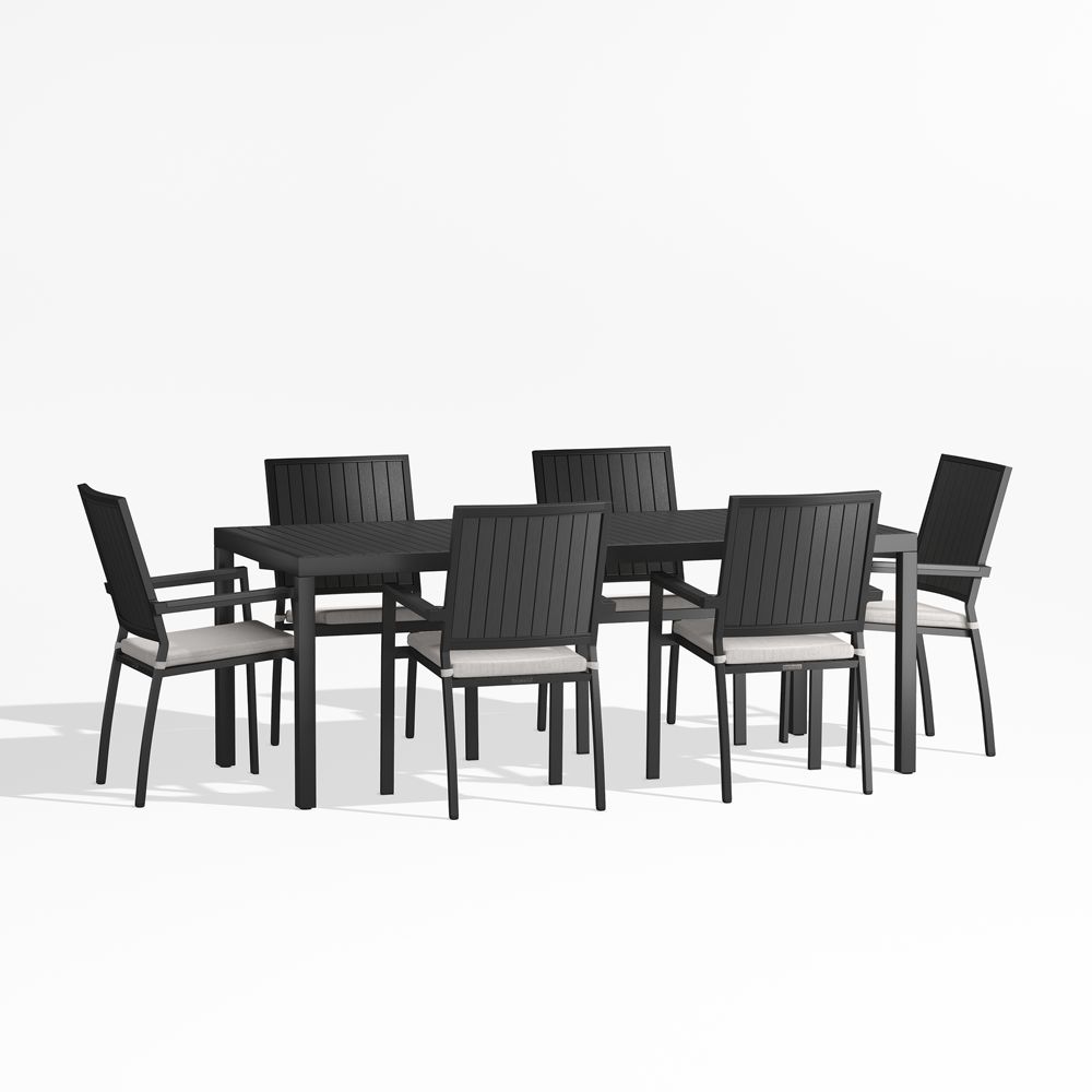 Alfresco 78" Black Metal Outdoor Dining Table Set with Sunbrella Cushions