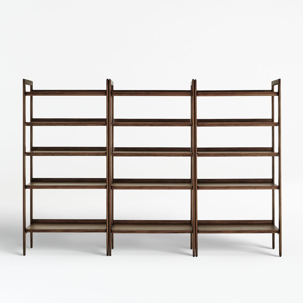 Tate 108" Walnut Wide Bookshelves, Set of 3