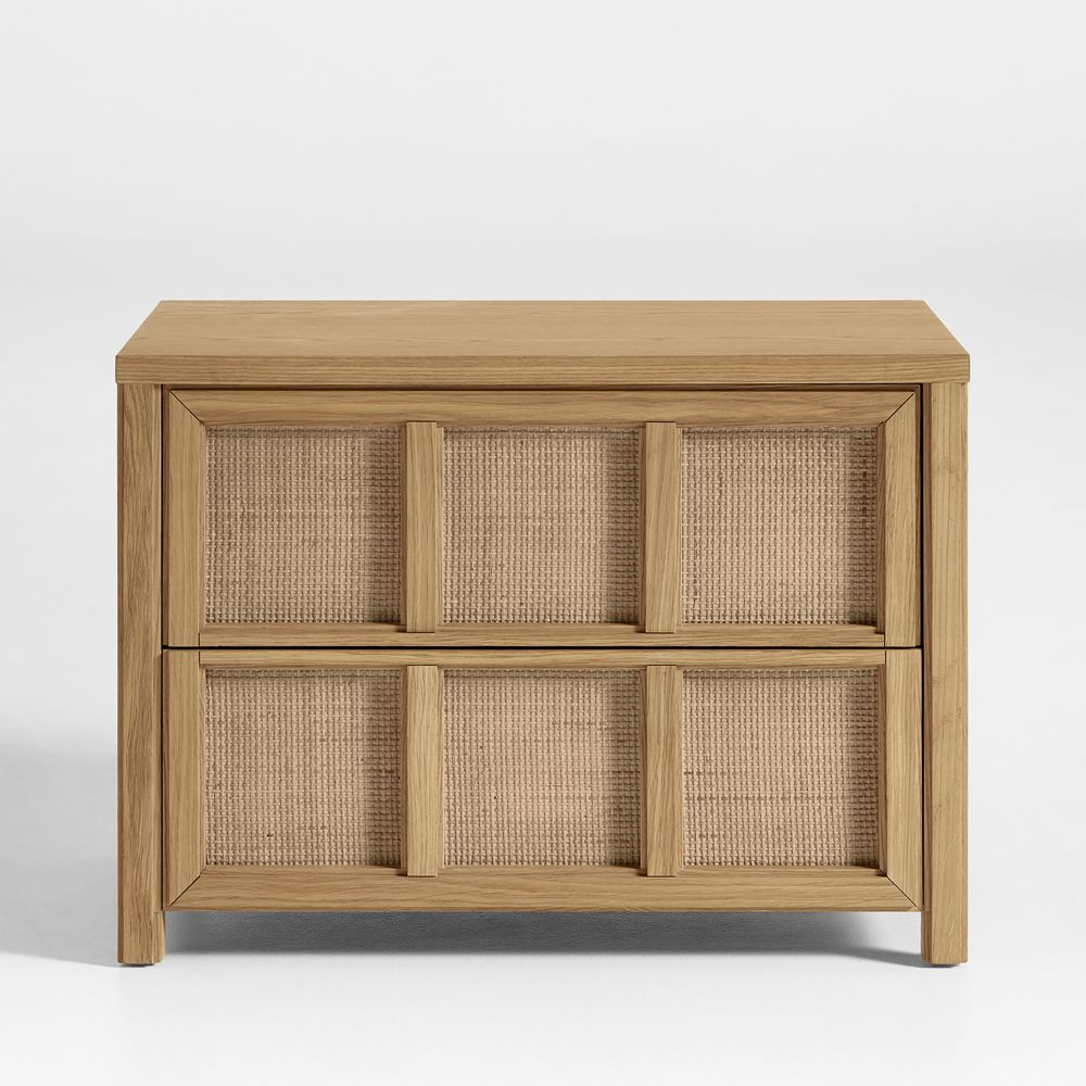 Campagna 30" Rattan and Natural Oak Wood Nightstand