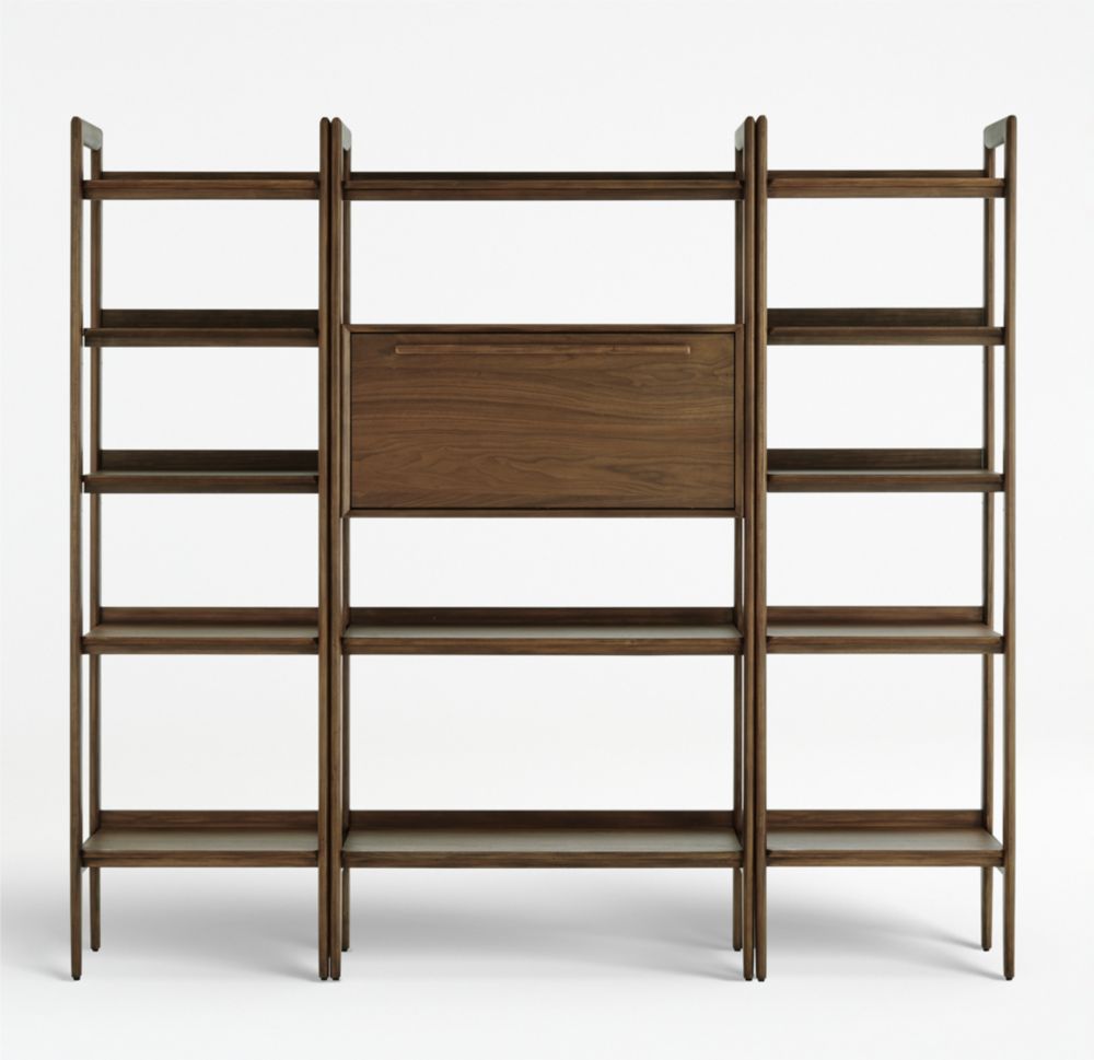 Tate 80" Walnut Bookcase Bar with 2 Bookshelves