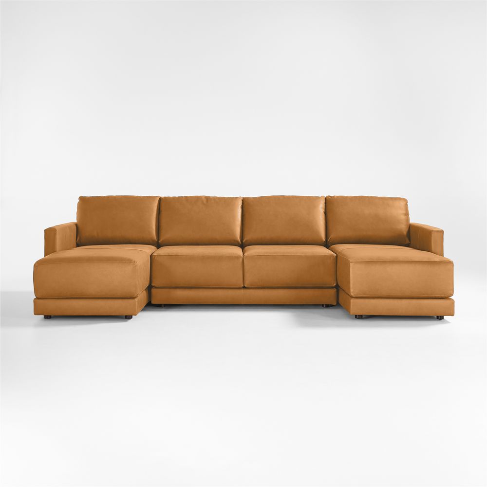 Gather Deep 3-Piece U-Shaped Leather Sectional Sofa with Double Chaise Lounge