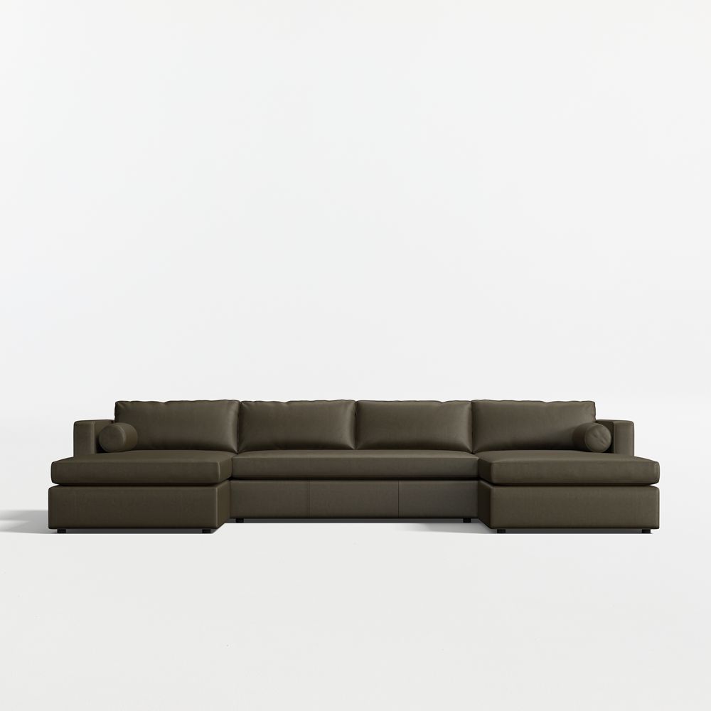 Aris 3-Piece U-Shaped Leather Bench Sectional Sofa with Double Chaise Lounge