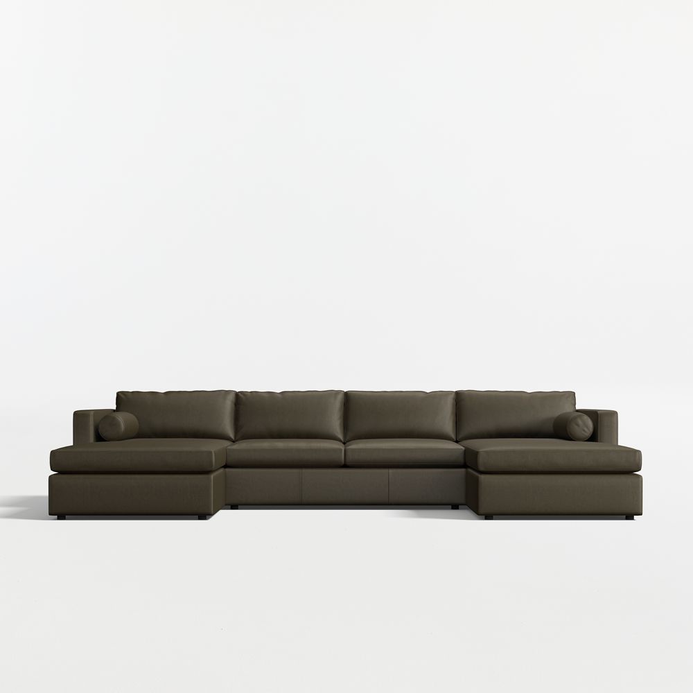 Aris Deep 3-Piece U-Shaped Leather Sectional Sofa with Double Chaise Lounge