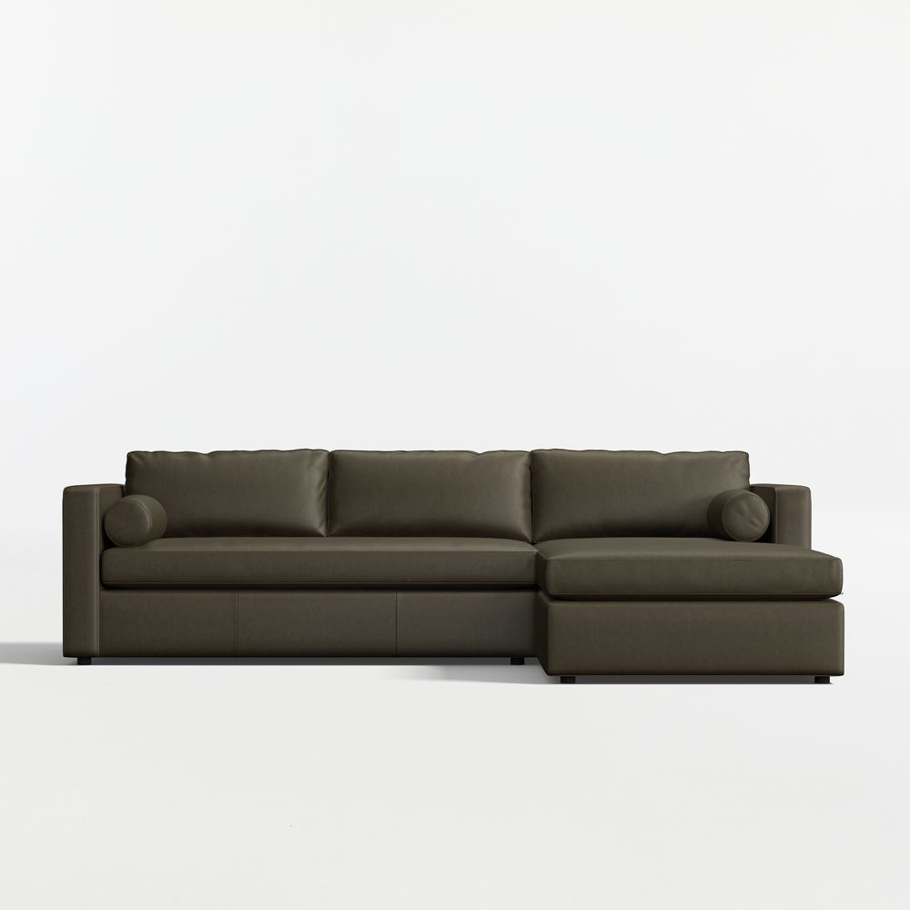 Aris 2-Piece Leather Bench Sectional Sofa with Chaise Lounge